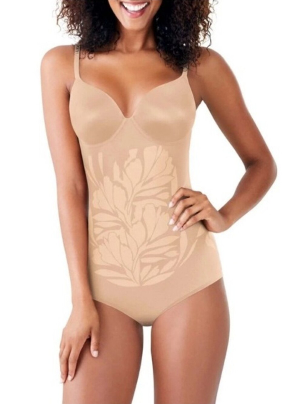 NWT Maidenform Flexees Bodyshaper Ultra Firm Bodysuit Shapewear Nude Sculpting L